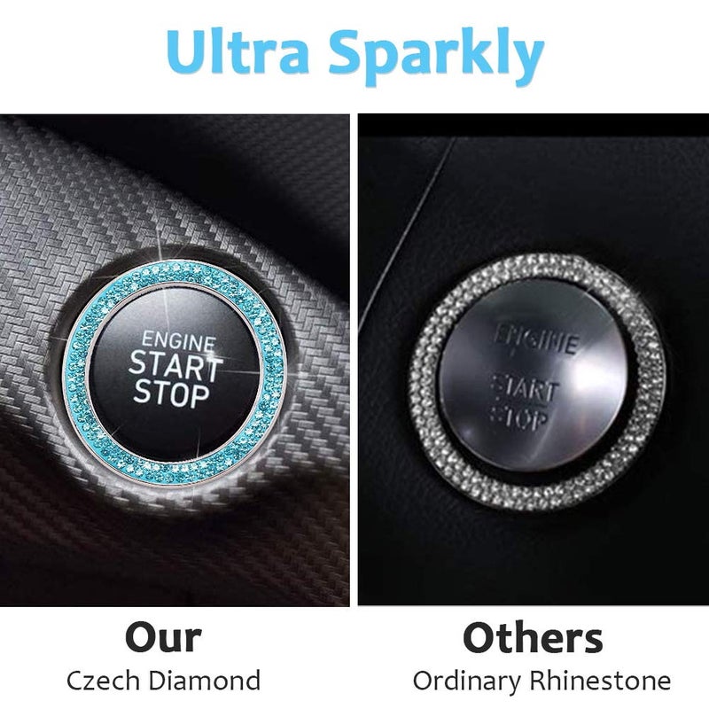 ToBeQueen Push to Start Button Ring Emblem Sticker 2Pcs Diamond Car Ring Stickers Rhinestone Car Accessories Interior for Women,Cute Car Decals Ignition Accessories Blue - Image 3